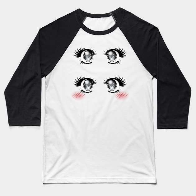 Kawaii Eyes Baseball T-Shirt by GameQuacks